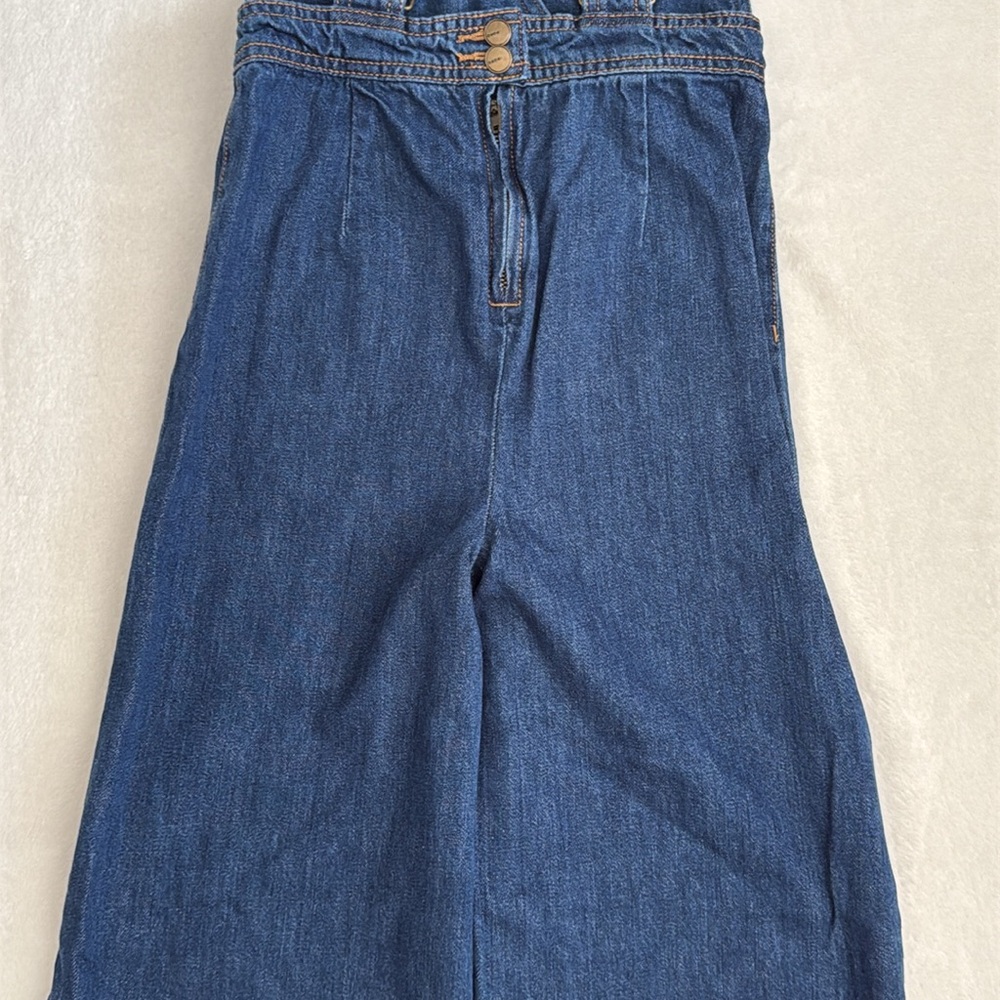 Bebe Girls | Denim Cross Back Flare Wide Leg Overall Jumpsuit Blue (M 10-12) - Picture 8 of 13